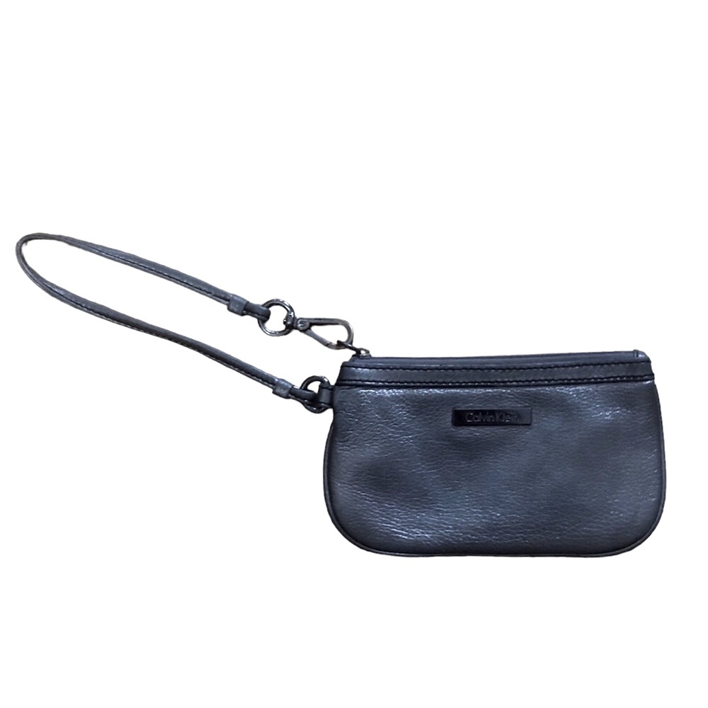 Calvin Klein metallic gray wristlet with inside pocket